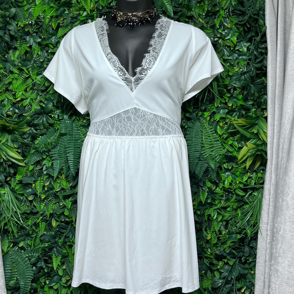 Torrid Nightfall Dress 18 Cream White Lace Babydoll Mini Flutter Sleeve 4031 - Picture 2 of 8